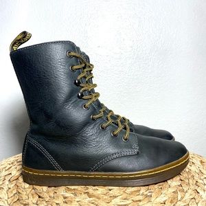 Dr martens tehani black leather combat boots mid calf